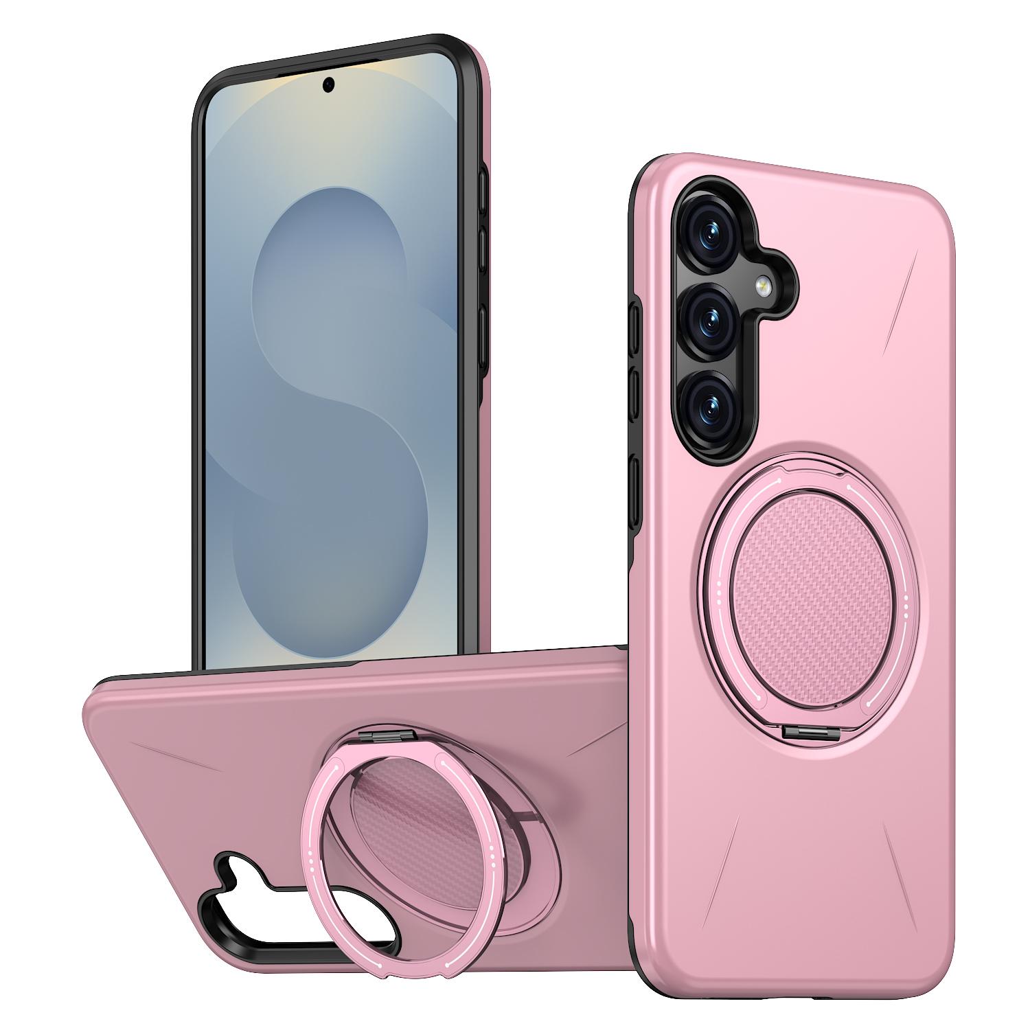 

For Samsung Galaxy S25+ / Galaxy S24+ Magnetic Case Rotating Kickstand TPU + PC Phone Cover - Green розовый