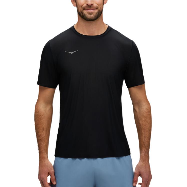 Hoka One One Logo Crew Neck Short Sleeve T-Shirt Men Tops Black 1151071-BLK
