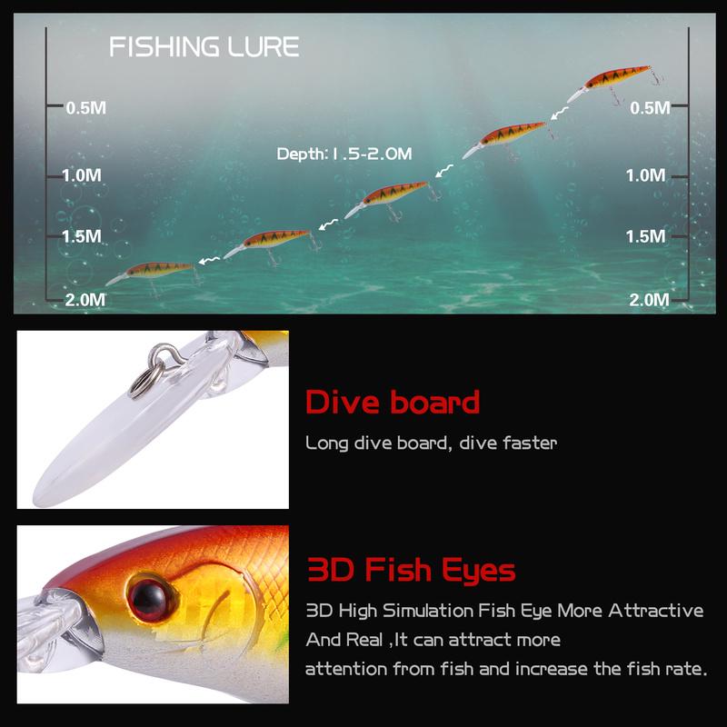 Fishing Baits Minnow Crankbaits Lures  with Metal Triple Fishing Hooks for Trout Bass Perch Fishing