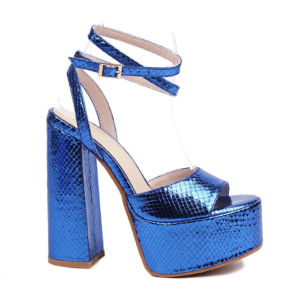 Y2k Brand Sexy Women 'S Designer Sandals Blue Green Silver Block High Heels Party Platform Shoes Woman Summer Footwear