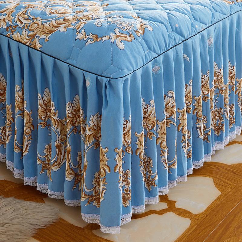 3pcs Bed Skirt Set Solid Color Quilted Thickened Lace Decoration Includes 1 Bed Skirt + 2 Pillowcases Suitable for Home And Hotel