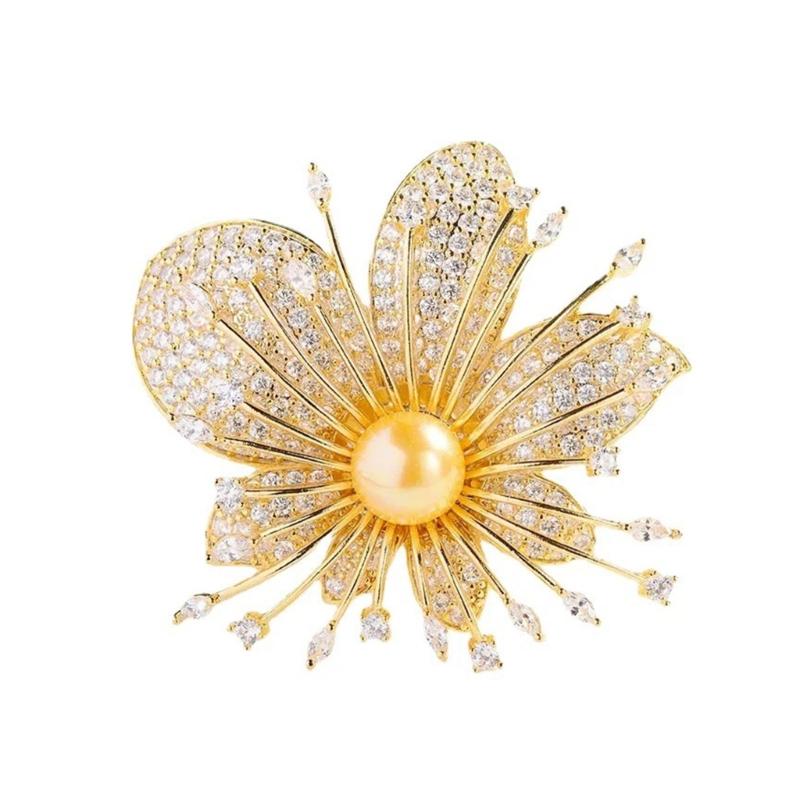 

Elegant orchids Rhinestones Brooch With Simulated Pearls Alloy Floral Pin Lapel Pin Adornment For Women Gift 1