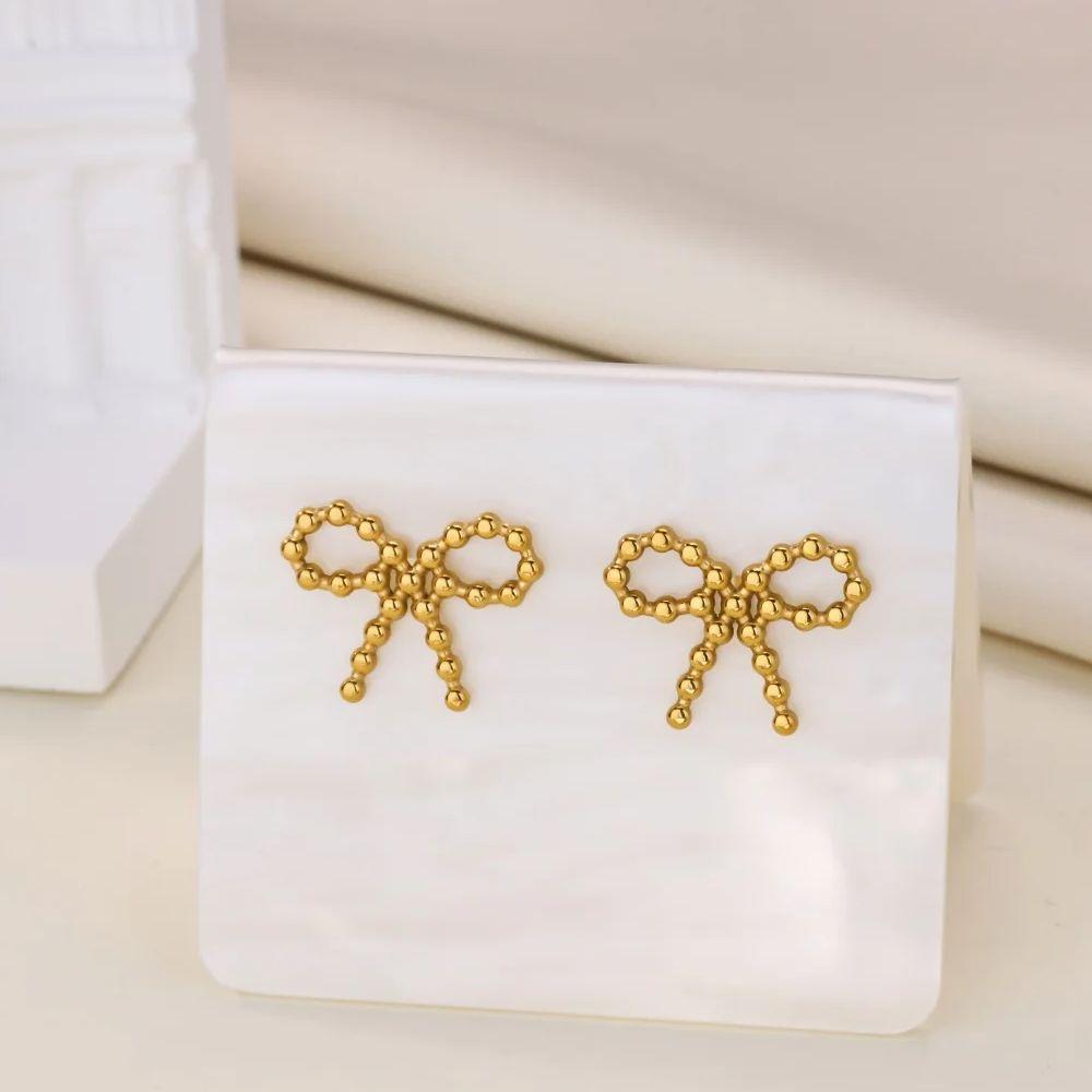 Bow Flower Stainless Steel Earring for Women Mama 18K Gold-plated Stud Earring Wedding Jewelry Accessories Valentine's Day Gifts