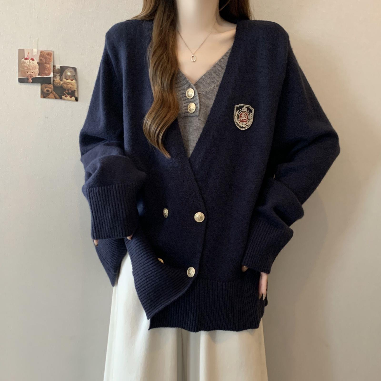 

Women s Winter Loose Knit Two-Piece Sweater - College Style, Plus Size, Belly Cover 3XL (160-180 Jin) синій