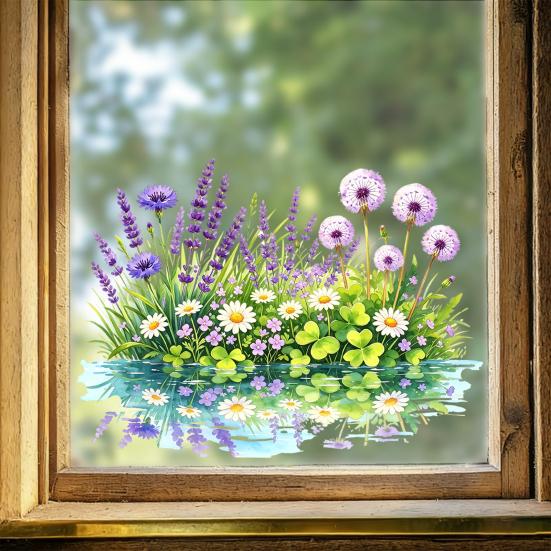 Wildflower Window Clings Spring Summer Floral Grass Window Stickers Double-Sided Anti-Collision Glass Door Mirror Decals for Home Bathroom