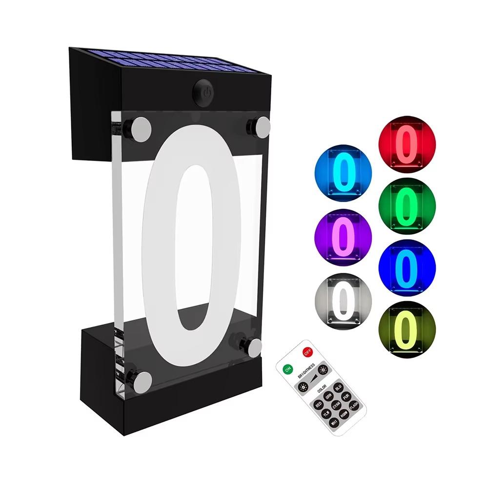 3D Acrylic Solar Powered House Number Sign Outdoor Address Plaque Lamp Home Driveway