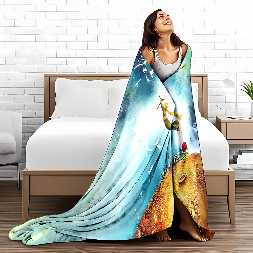 Little Prince Inspired blanket with Birds and Starry Sky Design blanket, suitable for use in the bedroom, living room, on the sofa