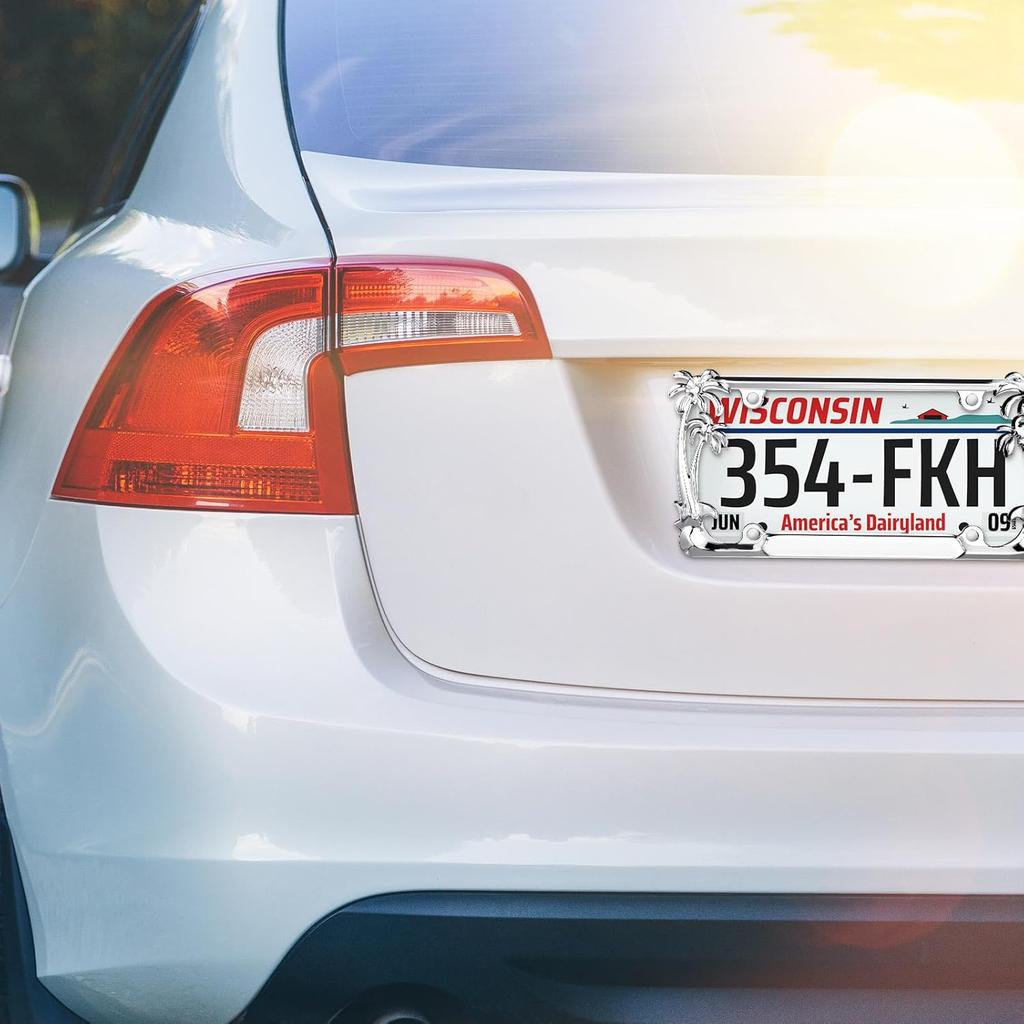 2 Pcs Palm Tree License Plate Frame Plastic Beach Coconut Tree Design Frame Compatible With Standard License Plate For USA 2 Holes With Screws For