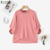 ZANZEA Women Casual Round Neck Solid Color Loose 3/4 Sleeve T-Shirts