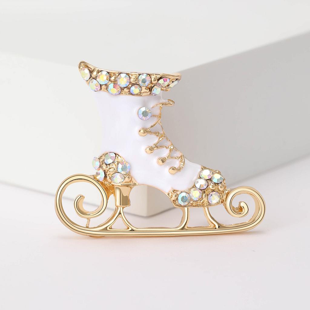 Fashion Christmas Skates Brooch Diamond Enamel Oil Drip Jewelry Temperament Versatile Suit Corsage