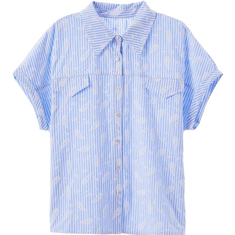 BETU Women's Printed Striped Short-Sleeve Shirt
