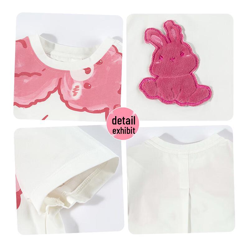 Beibeiyi 2026 Summer Girls' Cute Rabbit Embroidered Short Sleeve T-Shirt