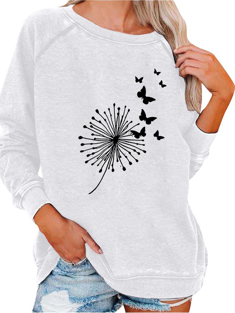 Female Spring/Fall Sweatshirt Fashion Print Top Women's Oversized Pullover Sweatshirt Versatile Top