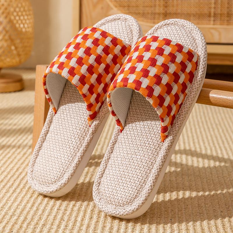 Linen Slippers Household Thick Bottom Straw Men and Women Cool Slippers Home Indoor Non-smelly Feet Non-slip Summer