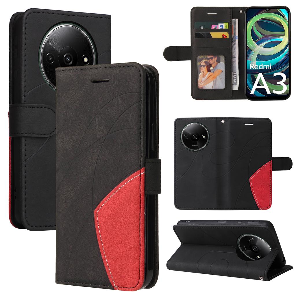 For Xiaomi Redmi A3/Poco C61 4G Leather Case Wallet Stand Color Splicing Phone Cover