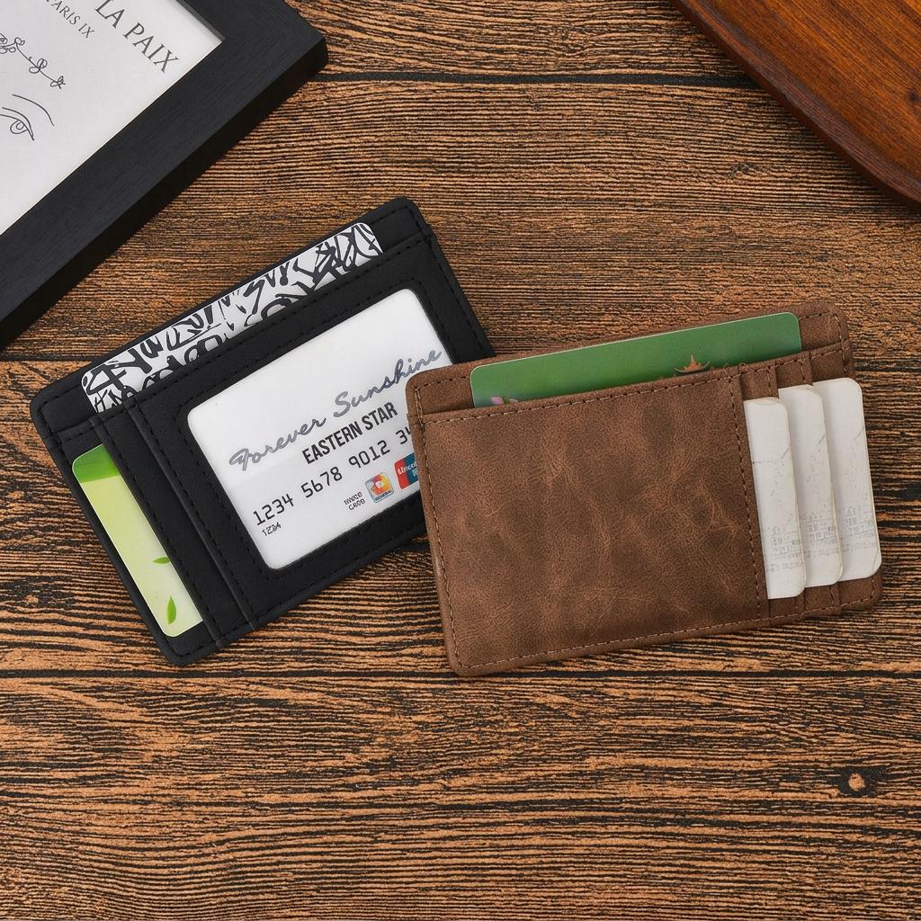 Slim Card Holder PU Leather Minimalist Wallet Men Vintage Credit Card Case Ultra Thin Pocket Business Purse Small Coin Pouch Bag
