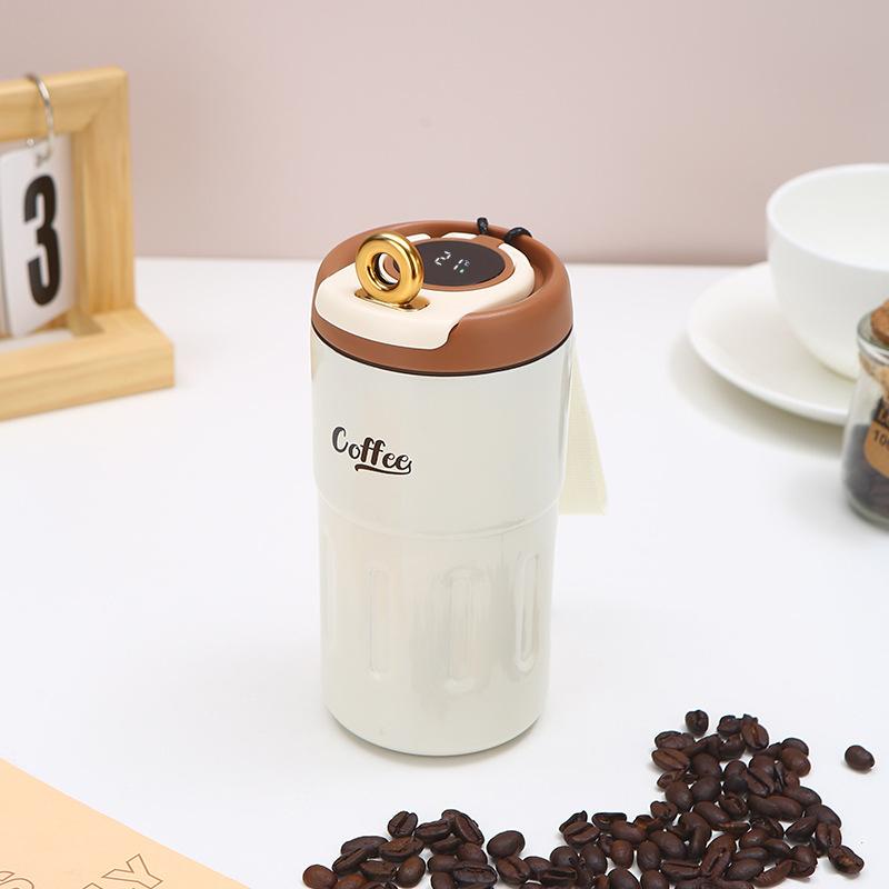 New LED Display Warm Double Drink Coffee Cup Creative Stainless Steel Thermos Cup Rope Portable Fashion Accompanying Cup