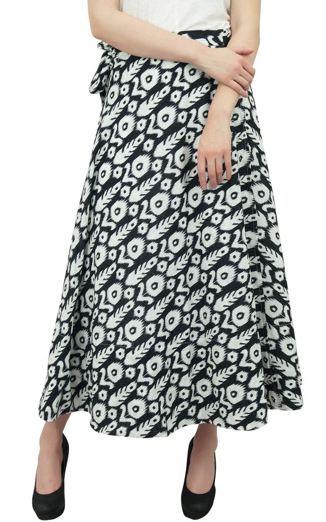 Phagun Double Layered Reversible Floral Printed Cotton Black Long Wrap Skirt