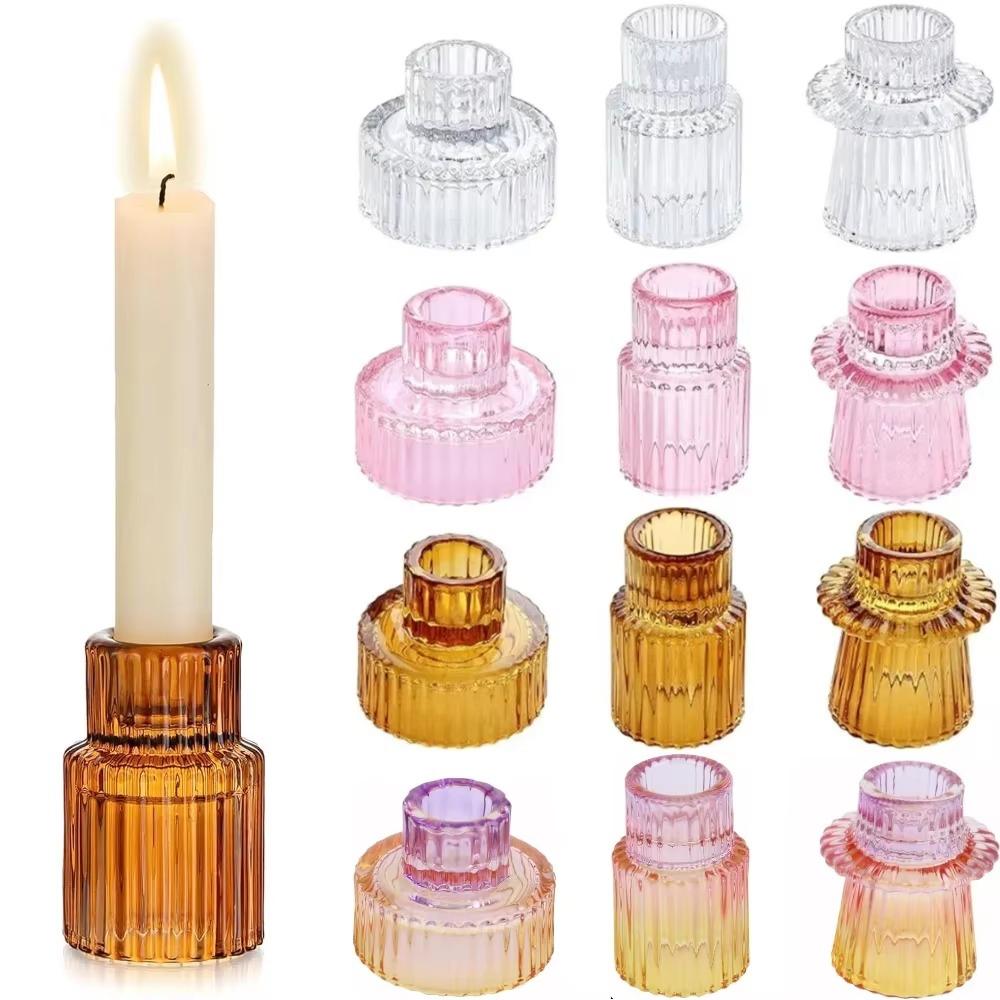 3PCS/set Colorful Candle Holder Glass Dining Table Tealight Romantic Candlestick Home Decor