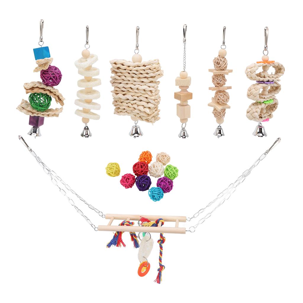 Bird Toys Colorful Climbing Bridge Parrots Swing Chewing Toy with Bell for Parakeets Cockatiels