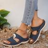 Summer Women's Toe-Exposing Sandals Casual Metal Buckle Sandals Wedge Heel with Thick Sole Openwork Slip-On Women's Shoes