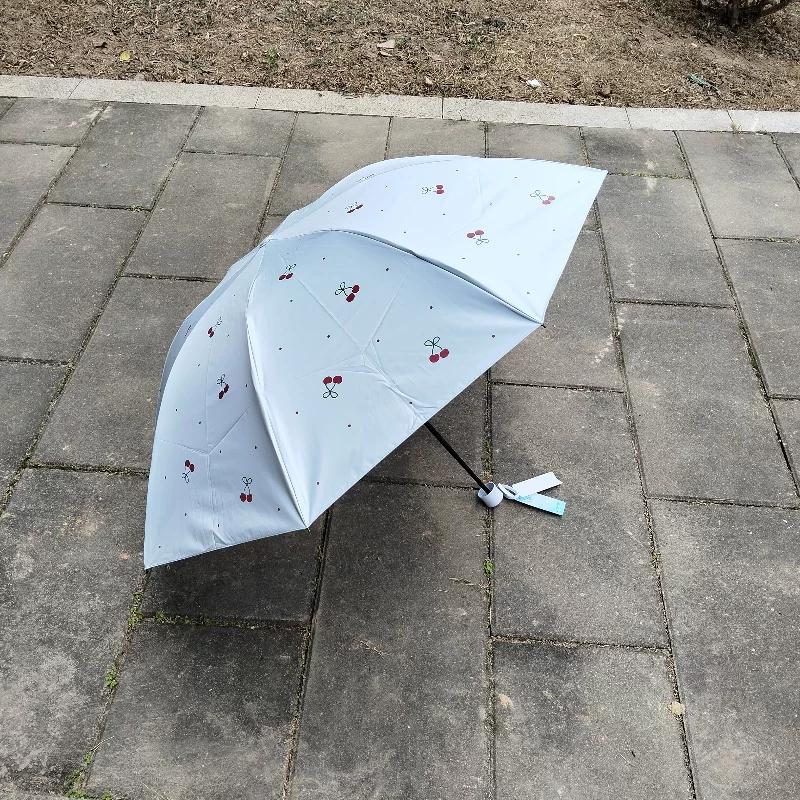 Paradise Umbrella 2026 New Model Genuine Black Coating Dual-Use Sunshade Umbrella with Eight Reinforced Ribs, Cherry Design, Uv Protection, Sun