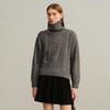 Women's Thick Cable Knit Cashmere Sweater - High Neck, Loose Fit, Soft Jacquard Inner Layer