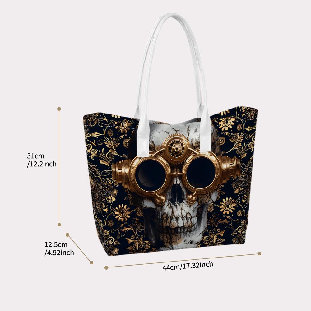 Steampunk Skull Pattern Fashion Tote Bag Casual Portable Daily Shopping Shoulder Bag for Streetwear