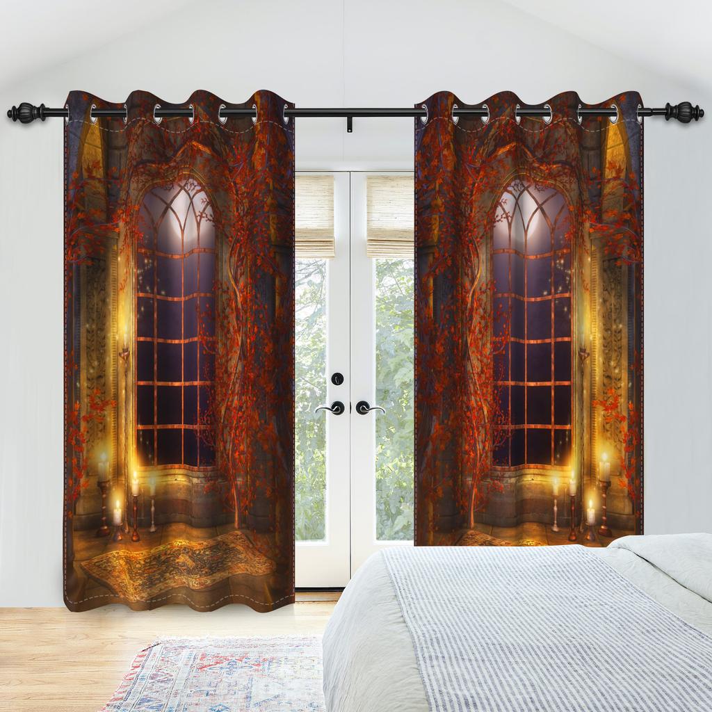 2pcs/set Horror Halloween Window Curtain Night Gate Skeleton Home Bedroom Living Room Decor Blackout Polyester Fabric Curtains