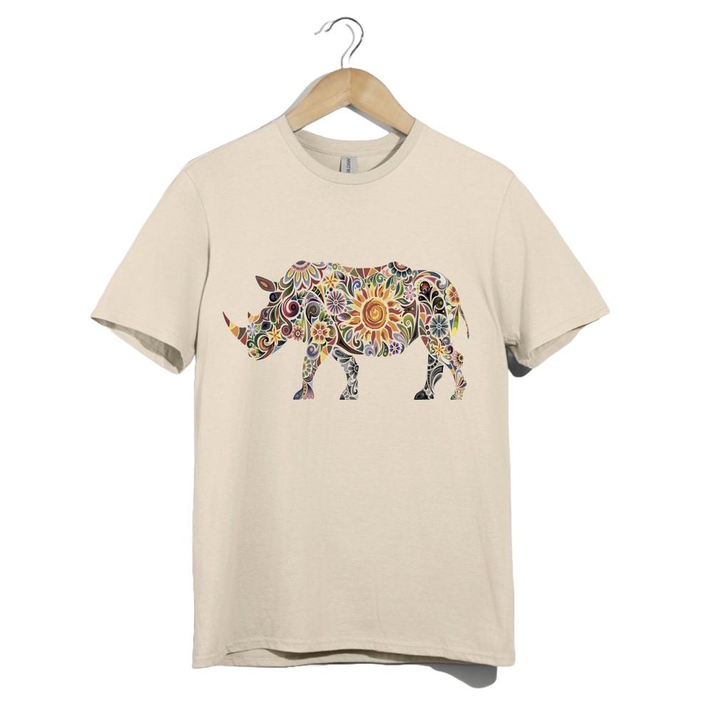 Colorful Floral Rhino T Shirt Unisex Tribal Sunflower Animal Graphic Gift Tee
