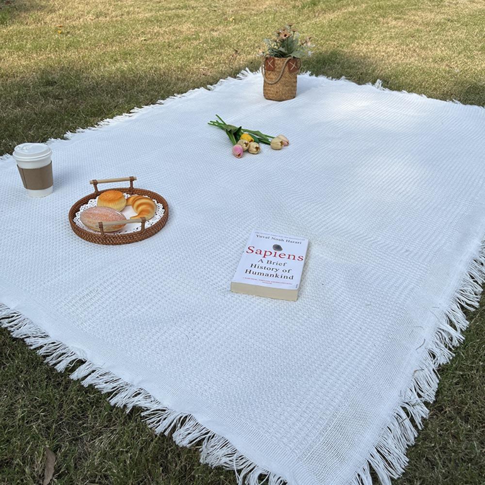With Tassel Waffle Weave Tablecloth Thickened Outdoor Lawn Floor Mat  Outdoor