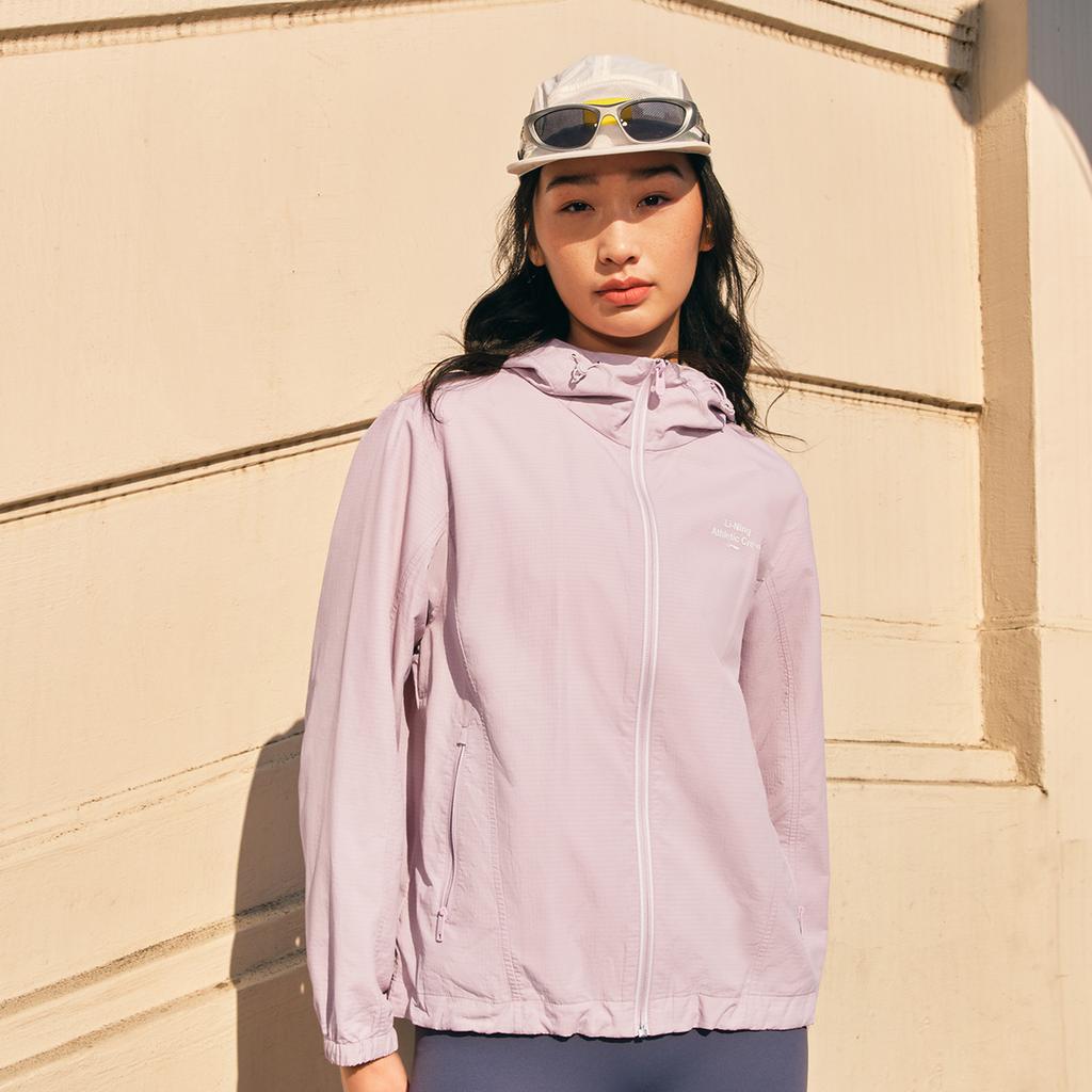 Li Ning Dopamine Hooded Zipper Windbreaker Women Outerwear Nude-Pink AFDV448-6