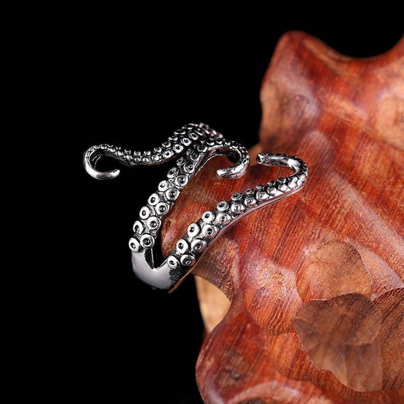 Retro Octopus Tentacles Ring For Men Punk Gothic Rock Hiphop Open Ring Biker Accessories Unisex Handmade Designer Zircon Gift