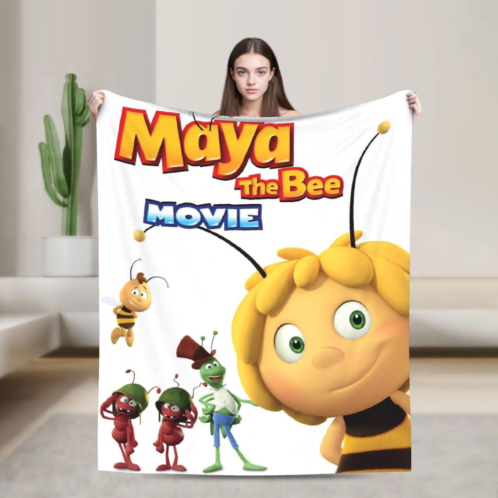 Maya The Bee With Flowers Cartoon Throw Blanket for Couch  Fuzzy Soft Plush Blanket 50x60 Inches Multiple Sizes Bedspreads