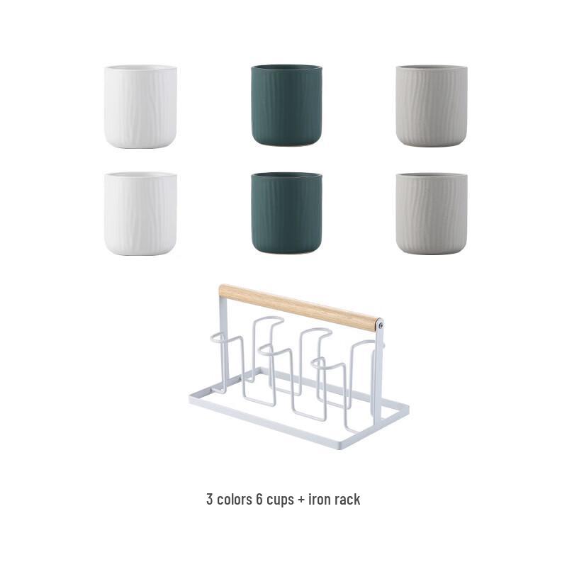 Ceramic Drinking Cup Set with Tray and Rack