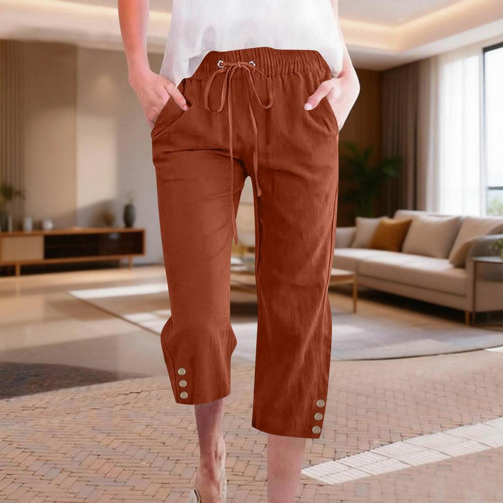 Women's Casual And Fashionable Color Loose Pants With Pocketes