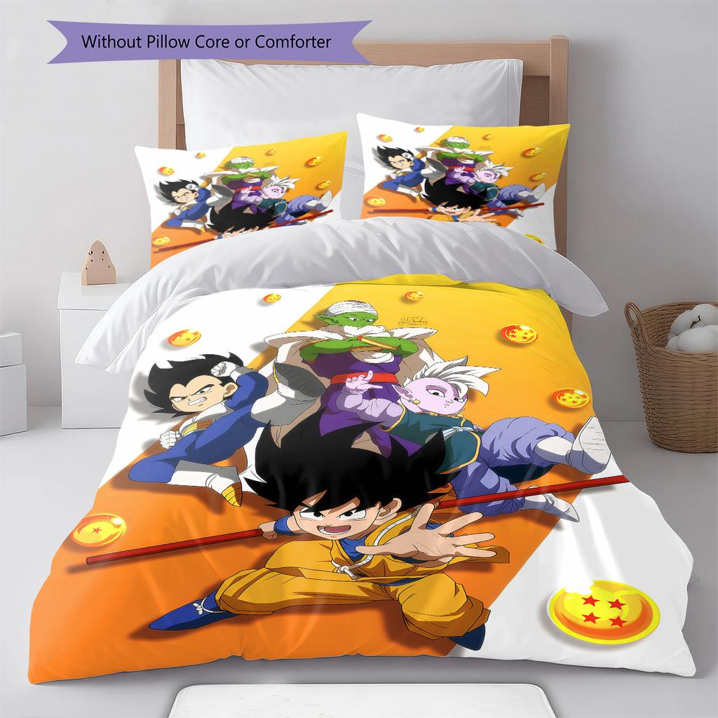 Son Goku Pattern Bedding,Quilt Set Quilt Cover Pillowcase Home Birthday Gift (1 * Duvet Cover + 2 * Pillowcase, Without Core)