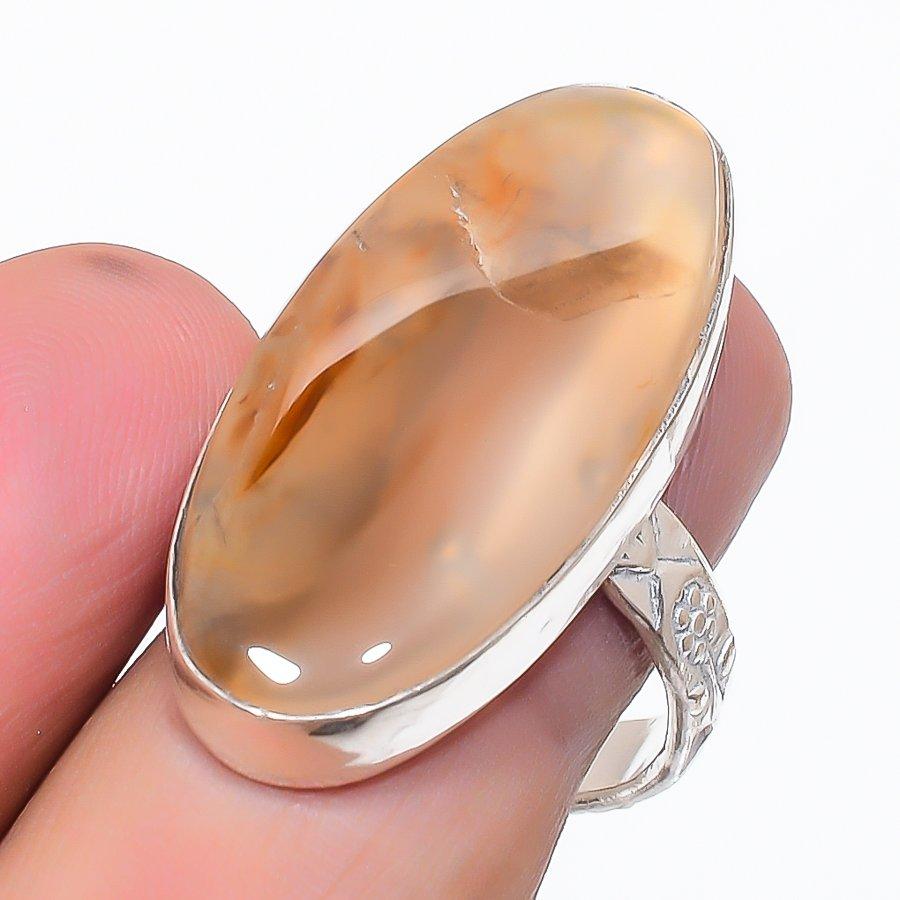 Natural Montana Agate Gemstone 925 Sterling Silver Jewelry Ring Size 8.5 P6E67
