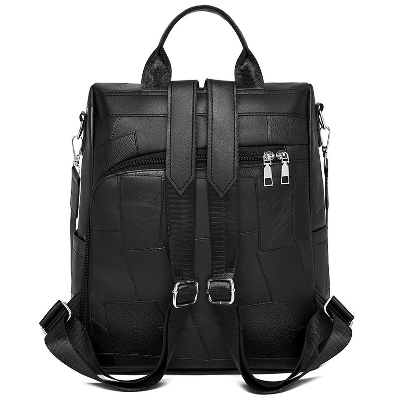 Women's PU Backpack with Patchwork Design Large Capacity Shoulder Bag for Daily Travel