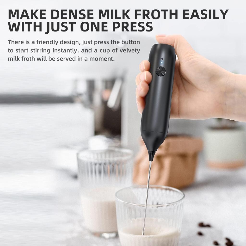 CIRCLE JOY Rechargeable Milk Frother with Stainless Steel Stand, Handheld Milk Frother, Electric