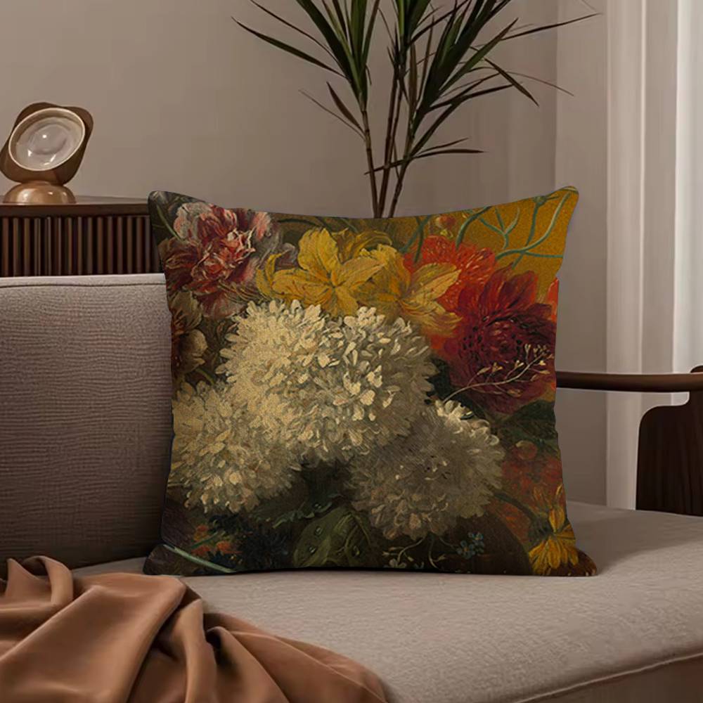 Beautiful Oil Painting Flowers Pillow Case Anti-dustmite Pillowcase Invisible zipper silky short plush Sofa cushion cover