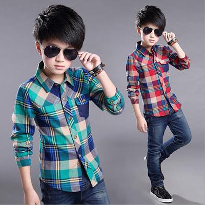 Spring Autumn Kids Clothes Casual Handsome Shirt for Children Blouses Boys Plaid Long Sleeve Shirts