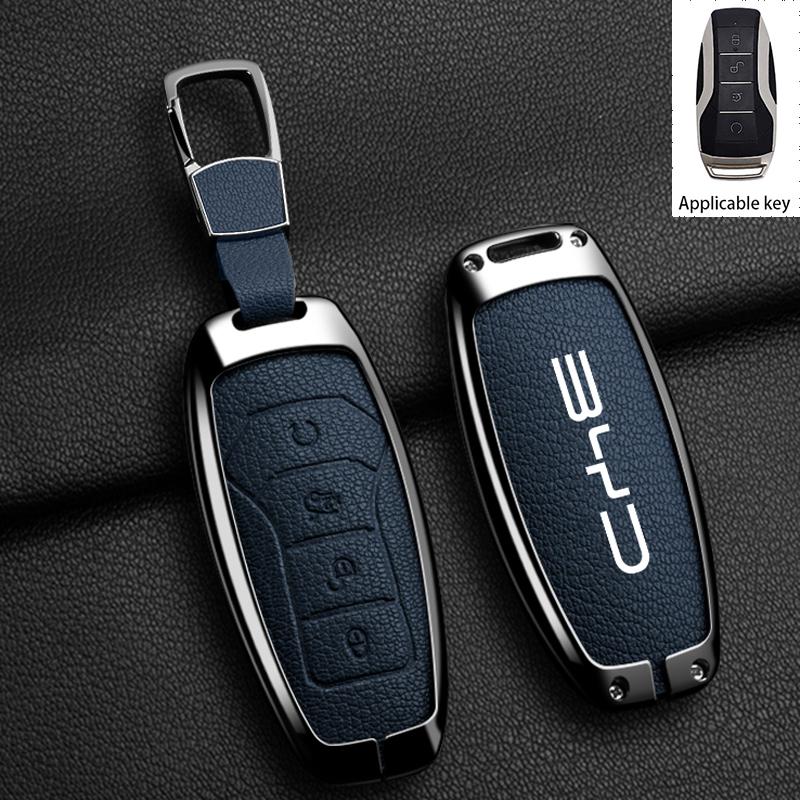 Zinc Alloy New Leather Car Key Case Cover Shell Fob For BYD Song Plus Atto 3 Han EV DM Qin Seal Dolphin Protective Auto Keychain