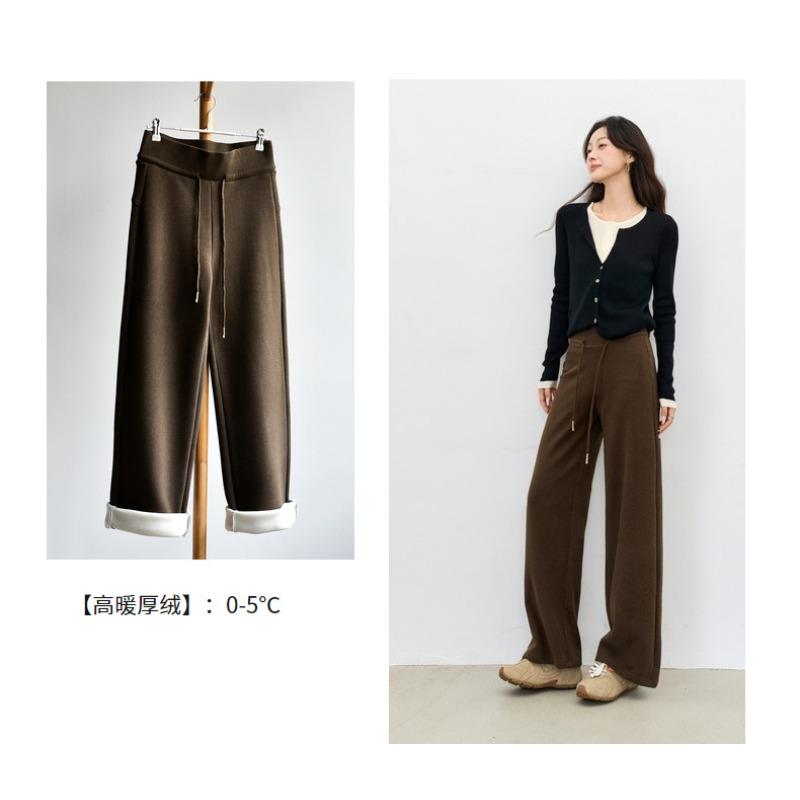[Super Warm Cashmere Pants] Winter Women's Clothing New Imitation Cashmere Fleece Thickened High Waist Straight Wide Leg Casual Pants Children