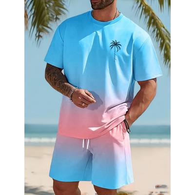 Herren T-Shirt im hawaiianischen Stil Strandhosen Anzug Täglich Lässig Stilvoll Herren Kurzarm Oberteil Outdoor Urlaub Herren Sportshorts