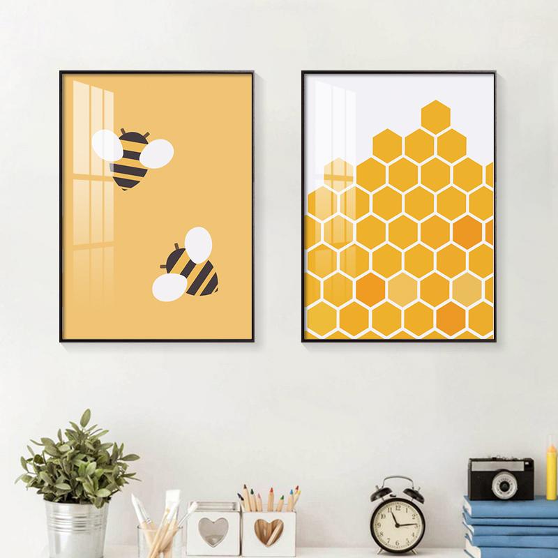 Yellow Cartoon Bee Honey Canvas Painting Wall Art Modern Cute Posters and Prints for Kidsroom Kindergarten Living Room Decor