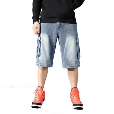 Pantaloncini di Jeans Blu da Uomo Estivi Multitasche Streetwear Larghi Taglia Grande Dritti