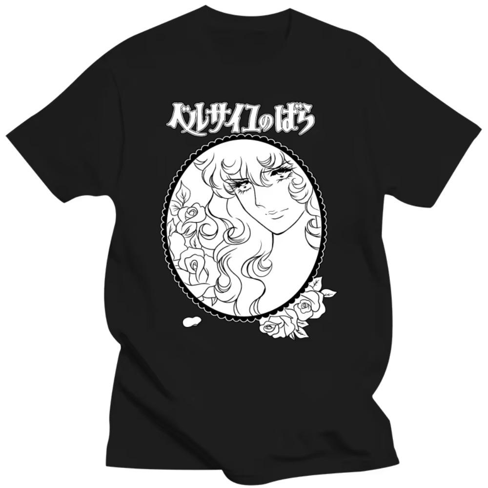 

Мужская мода Роза Версаля Футболки с коротким рукавом Хлопковая футболка Модная футболка Manga Lady Oscar Футболки Свободный крой Одежда S чёрный