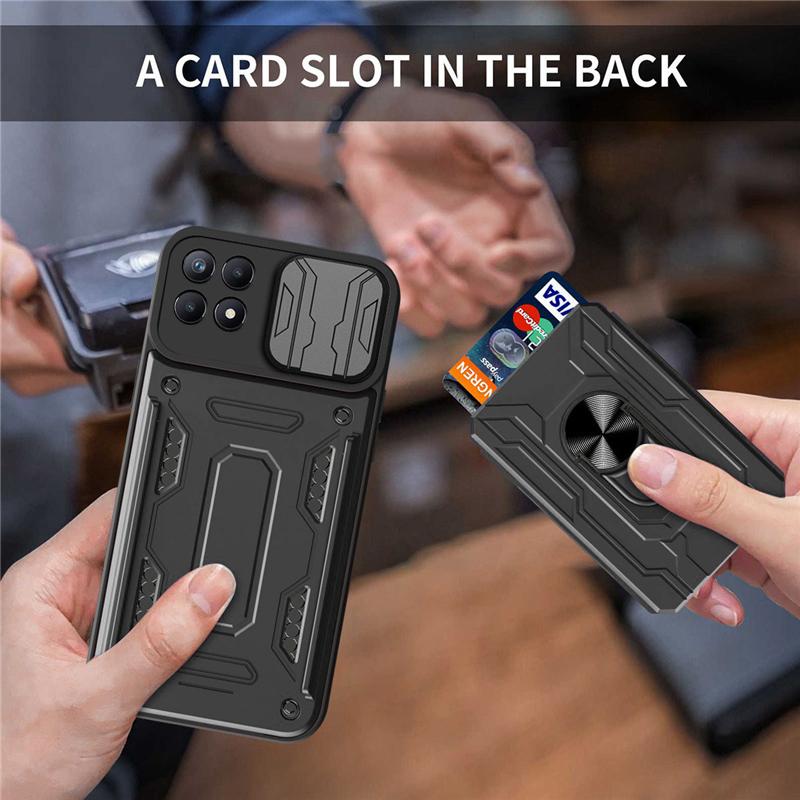 Multifunction Card Holder Slide Camera Case For iPhone 13 12 11 Pro Max X XR XS Max 6 8 7 Plus 13pro 12pro Shockproof Bumper Armor Ring Stand Cover