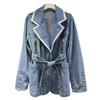 2026 Europäischer Frühling Reiche Mädchen Denim & Spitze Reversmantel